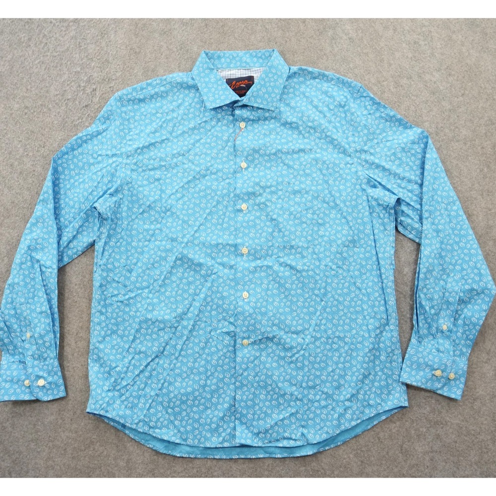 Egara Shirt Mens Extra Large Blue Button Up Floral Print AOP Long Sleeve New